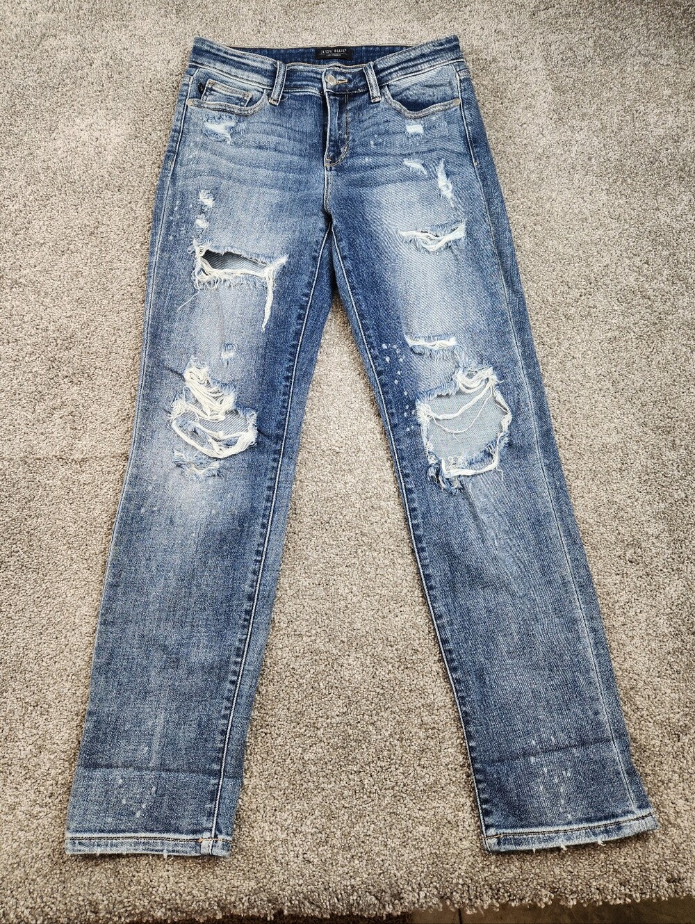 Judy Blue Boyfriend Fit Jeans Women 7/28 Blue Distressed Medium Wash Stretch